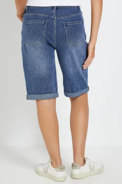 Short En Denim Stretch À Revers