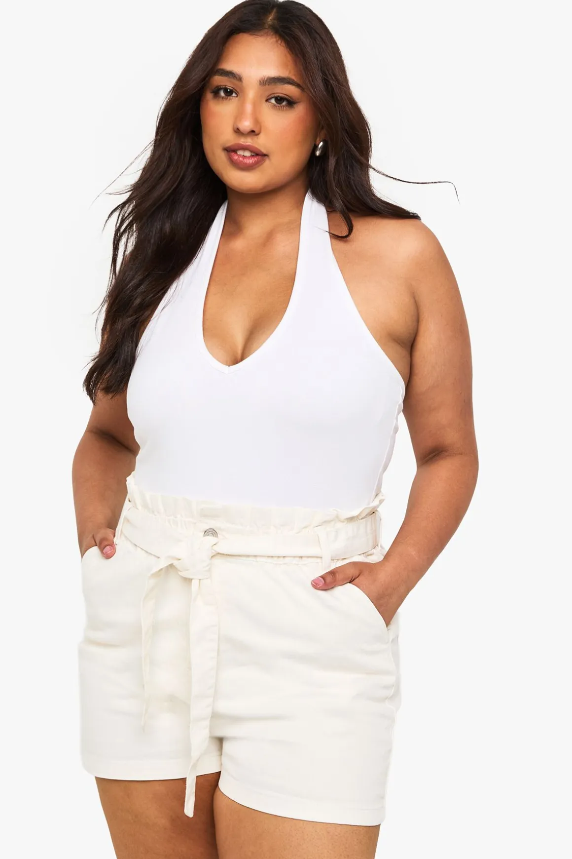 Short En Denim Taille Haute Paperbag Grande Taille