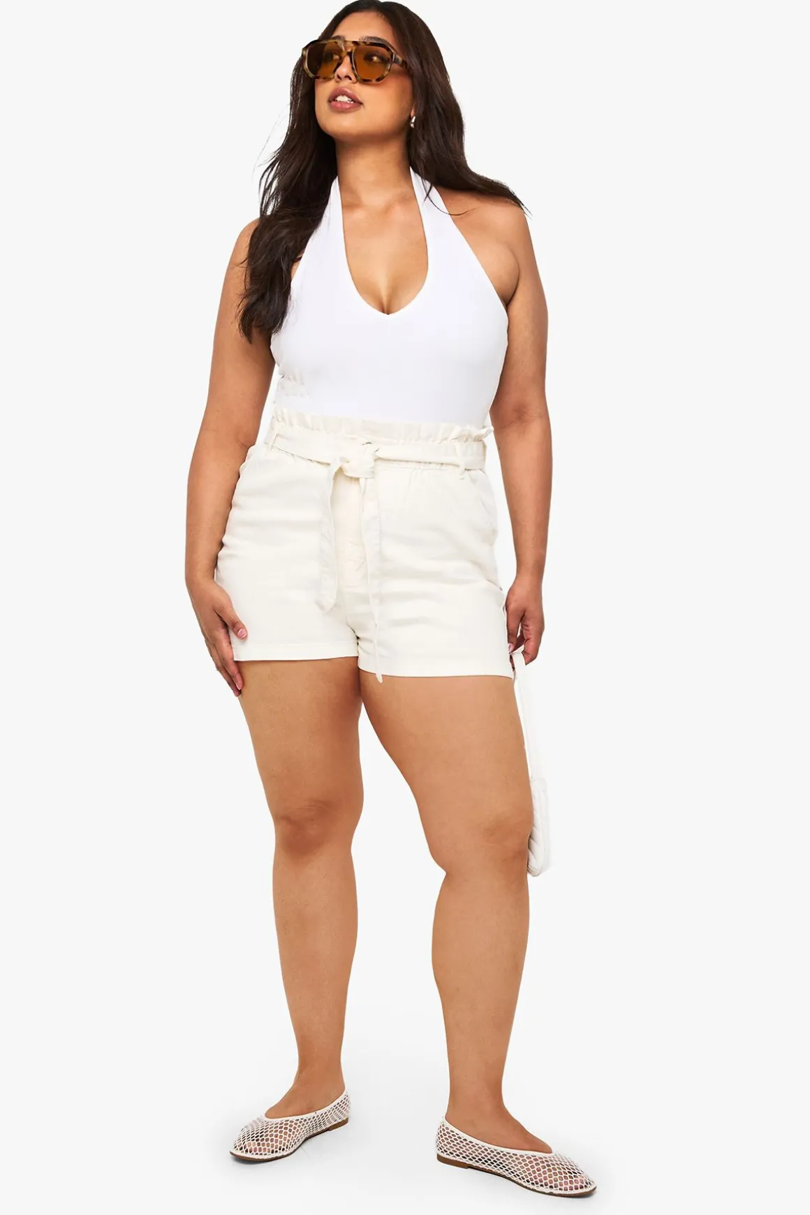 Short En Denim Taille Haute Paperbag Grande Taille