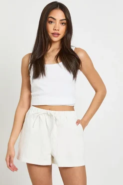 Short En Denim À Taille Élastiquée