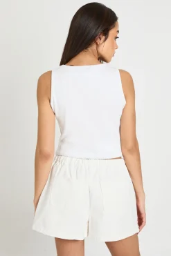 Short En Denim À Taille Élastiquée