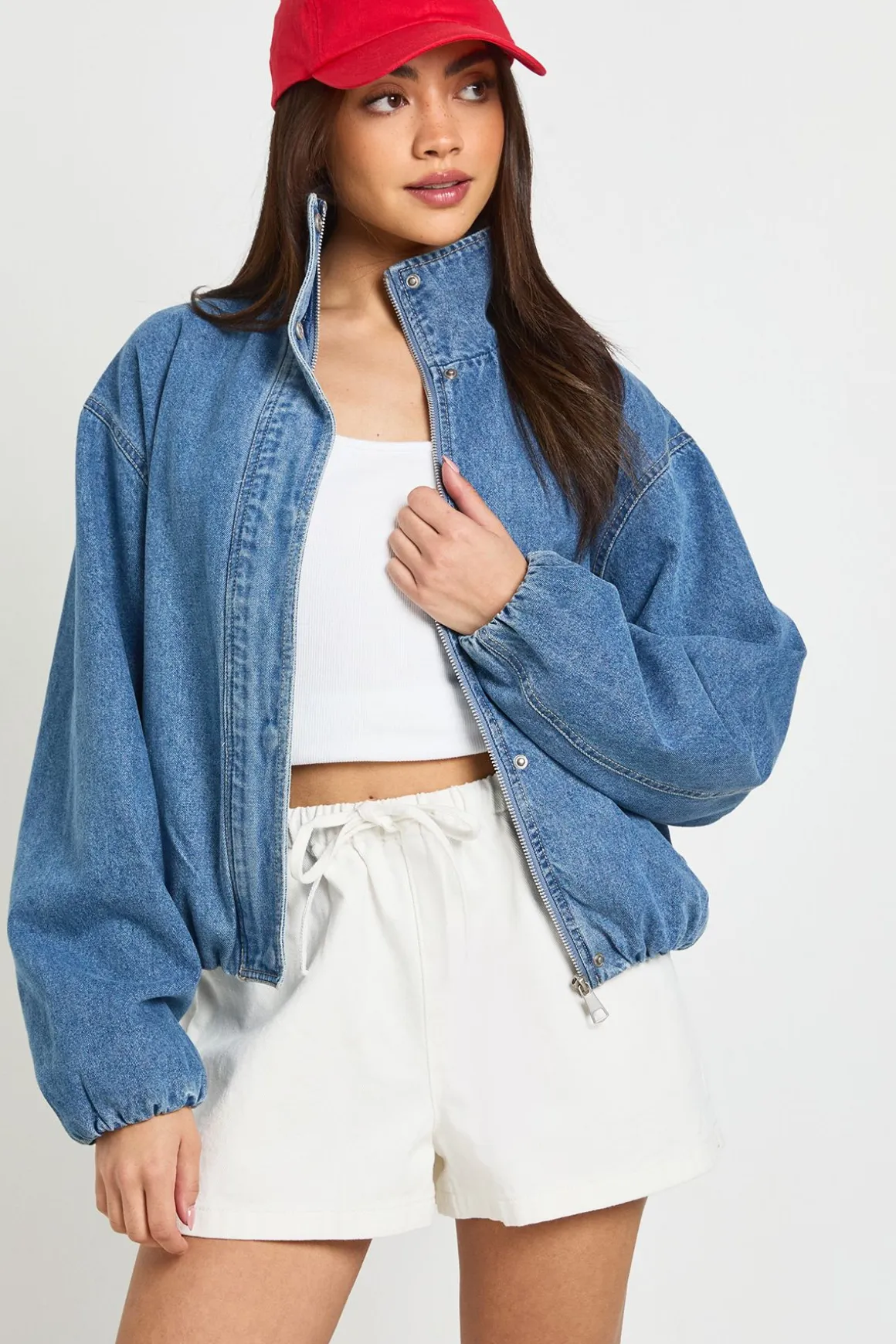 Short En Denim À Taille Élastiquée