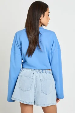 Short En Denim À Taille Élastiquée