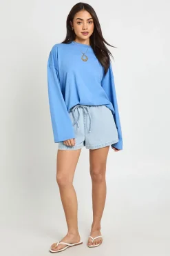 Short En Denim À Taille Élastiquée