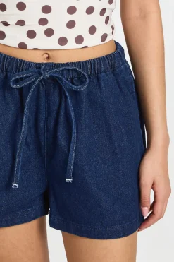 Short En Denim À Taille Élastiquée