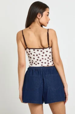 Short En Denim À Taille Élastiquée