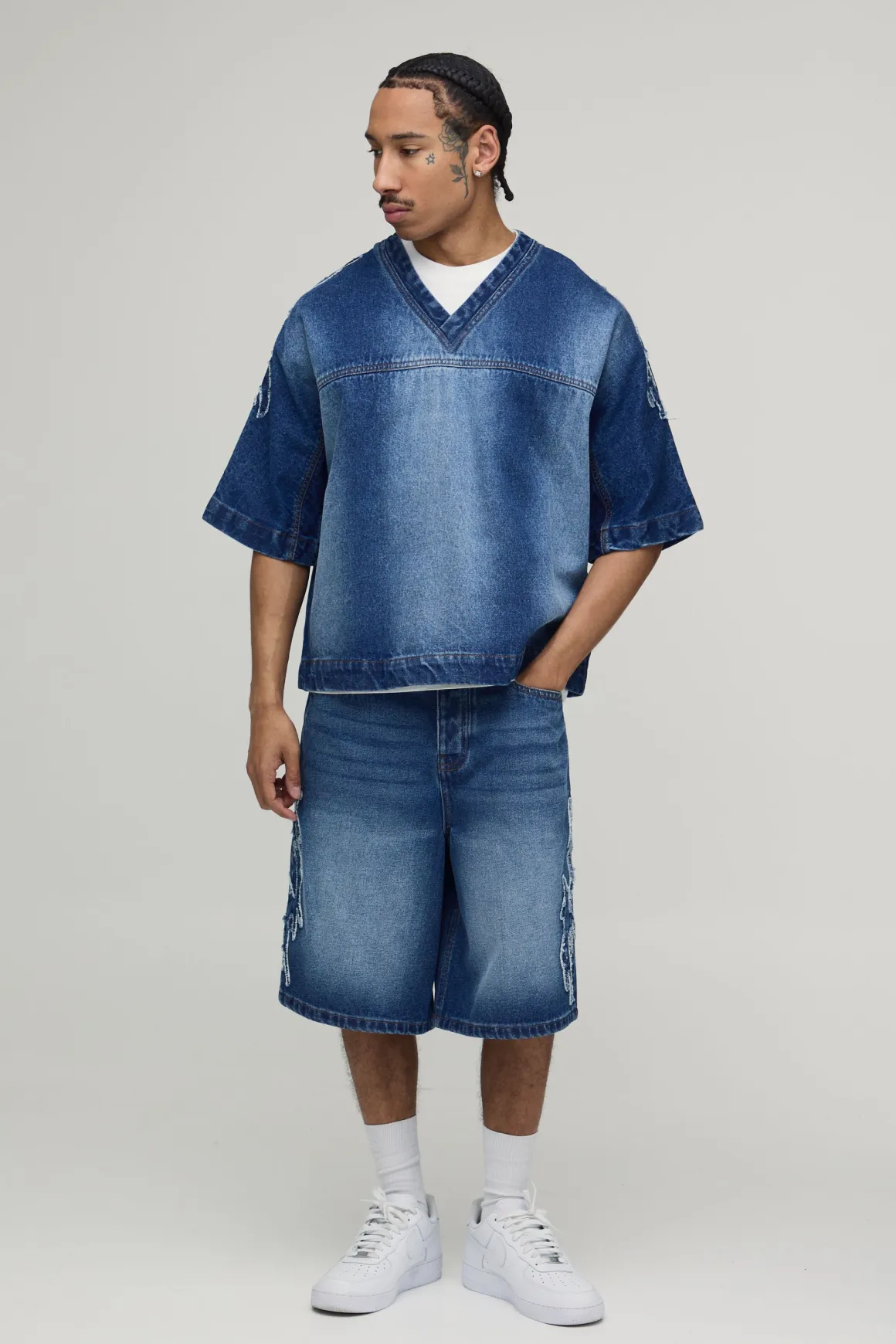Short En Jean Avec Appliqué Parachute