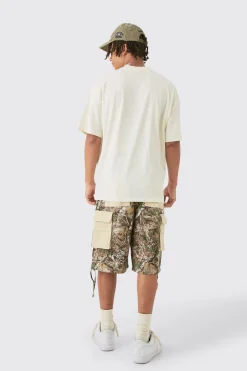 Short en Jean Camouflage Forêt à Panneaux Contrastés