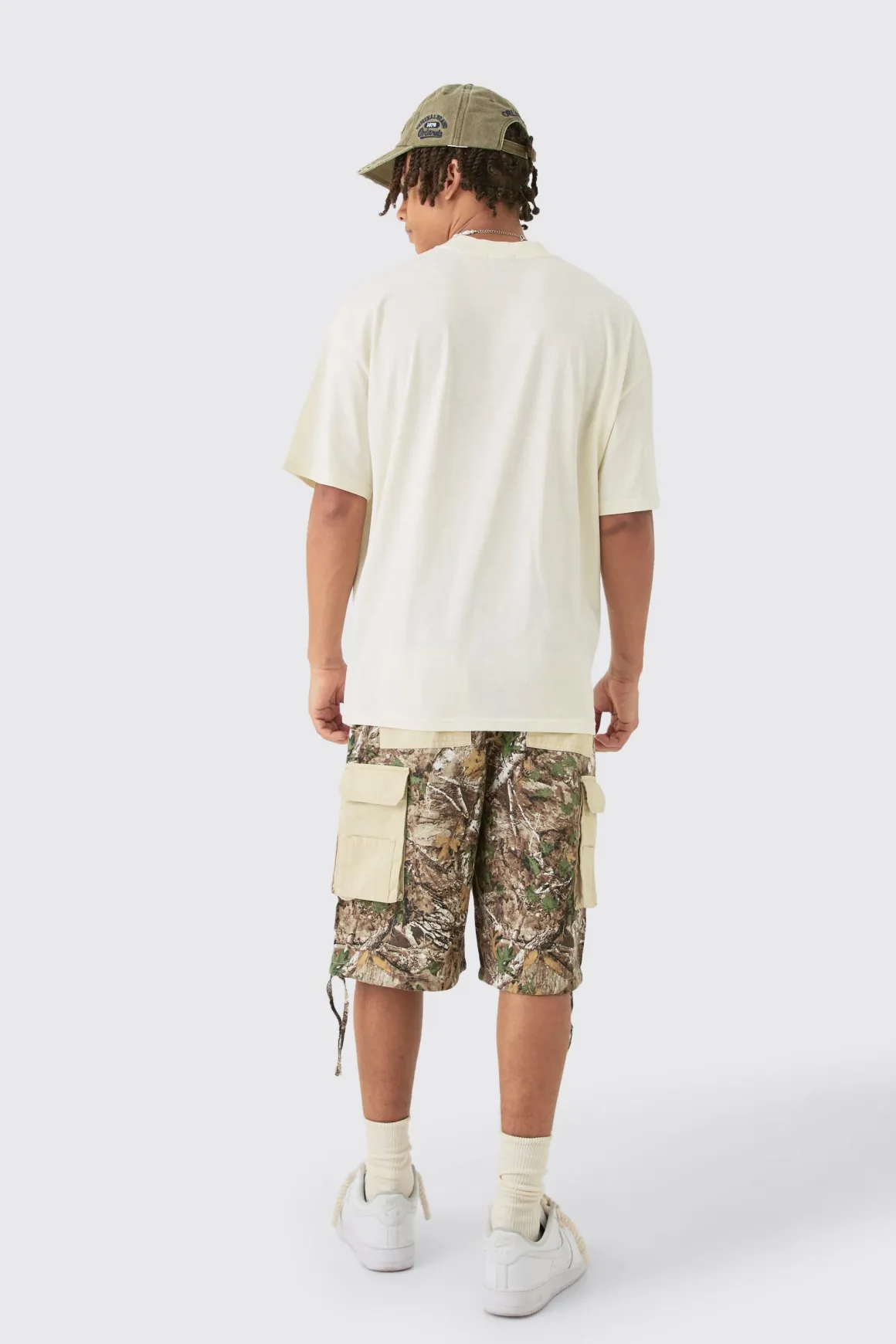 Short en Jean Camouflage Forêt à Panneaux Contrastés