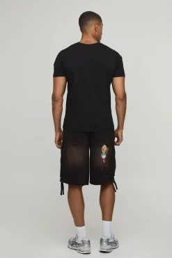 Short En Jean Cargo Baggy Avec Appliqué
