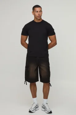 Short En Jean Cargo Baggy Avec Appliqué