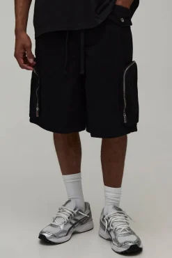 Short En Jean Cargo À Taille Élastiquée Avec Cordon De Serrage Prolongé Style Parachute