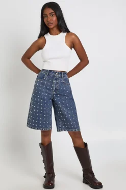 boohoo Short En Jean Clouté Taille Mi-haute<Femme Denim|Shorts