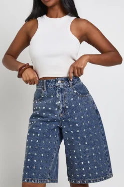 boohoo Short En Jean Clouté Taille Mi-haute<Femme Denim|Shorts
