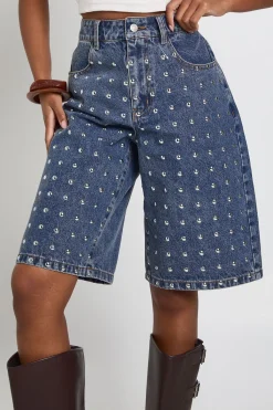 boohoo Short En Jean Clouté Taille Mi-haute<Femme Denim|Shorts