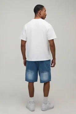 Short En Jean À Coutures Contrastées Et Motif Étoile Coupe Décontractée