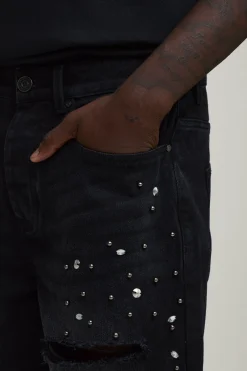 Short En Jean Déchiré Décontracté Orné De Strass