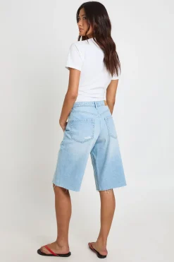 Short En Jean Déchiré Taille Mi-haute