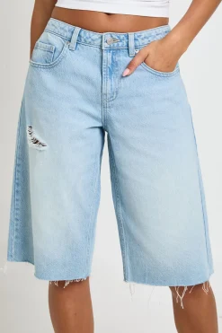 Short En Jean Déchiré Taille Mi-haute