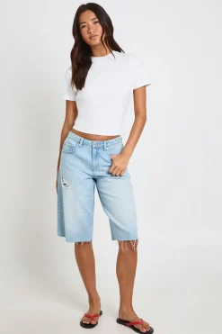 Short En Jean Déchiré Taille Mi-haute