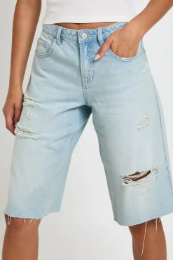 Short En Jean Déchiré Taille Mi-haute