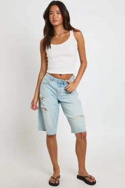 Short En Jean Déchiré Taille Mi-haute