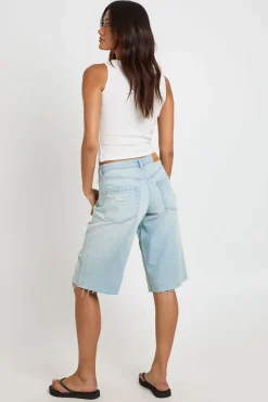 Short En Jean Déchiré Taille Mi-haute