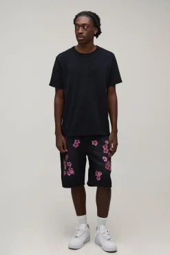 boohooMAN Short En Jean Décontracté Brodé À Motifs Floraux<Homme Denim|Tout Afficher