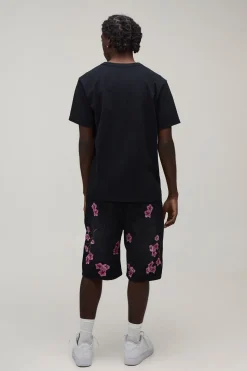 boohooMAN Short En Jean Décontracté Brodé À Motifs Floraux<Homme Denim|Tout Afficher