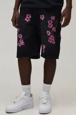 boohooMAN Short En Jean Décontracté Brodé À Motifs Floraux<Homme Denim|Tout Afficher