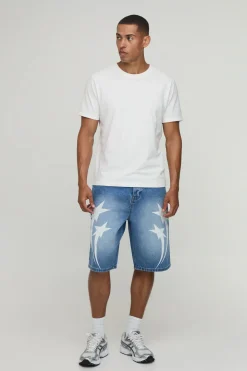 Short En Jean Décontracté À Surpiqûres Contrastées Étoile Coupe Longue
