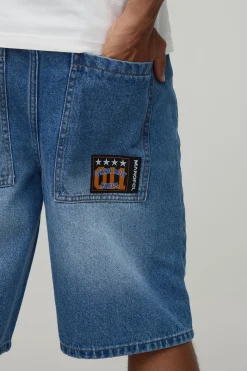 Short En Jean Décontracté À Surpiqûres Contrastées Étoile Coupe Longue