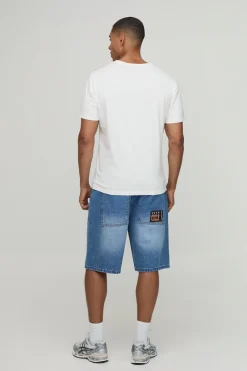 Short En Jean Décontracté À Surpiqûres Contrastées Étoile Coupe Longue