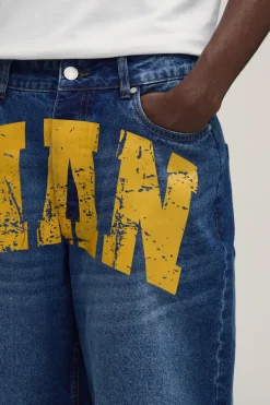 Short En Jean Denim Rigide Long Imprimé MAN