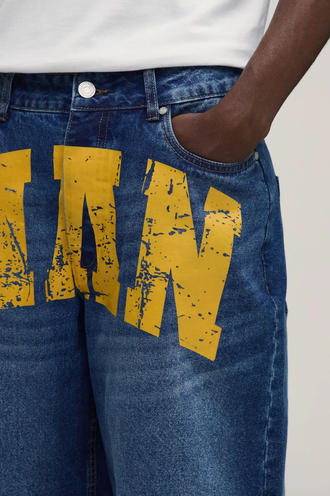 Short En Jean Denim Rigide Long Imprimé MAN