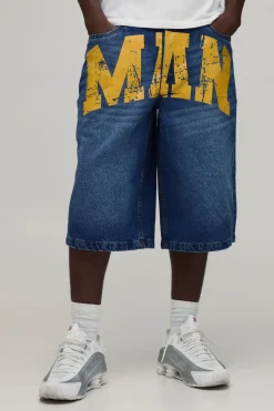 Short En Jean Denim Rigide Long Imprimé MAN