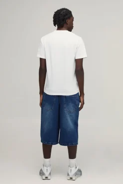 Short En Jean Denim Rigide Long Imprimé MAN