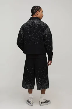 Short En Jean Délavé Coupe Ample Avec Ceinture Et Strass