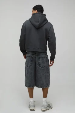 Short En Jean Délavé À L'acide Coupe Longue