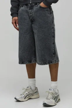 Short En Jean Délavé À L'acide Coupe Longue