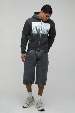 Short En Jean Délavé À L'acide Coupe Longue