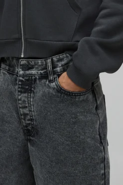 Short En Jean Délavé À L'acide Coupe Longue