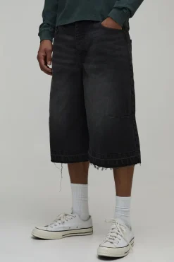 boohooMAN Short En Jean Délavé Longline Extrême<Homme Jorts|Denim