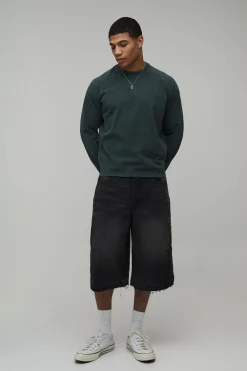 boohooMAN Short En Jean Délavé Longline Extrême<Homme Jorts|Denim