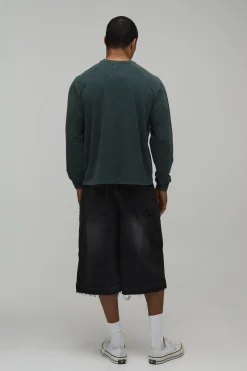 boohooMAN Short En Jean Délavé Longline Extrême<Homme Jorts|Denim