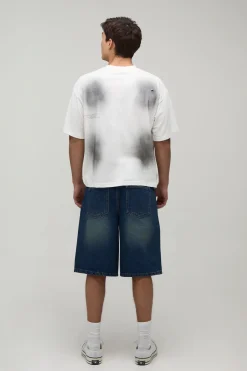 boohooMAN Short En Jean Délavé À Strass Fleur De Lys<Homme Jorts|Denim