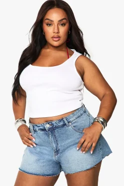 boohoo Short En Jean Grande Taille À Ourlet Brut<Femme Denim|Shorts
