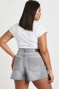 Short En Jean Grande Taille À Ourlet Brut