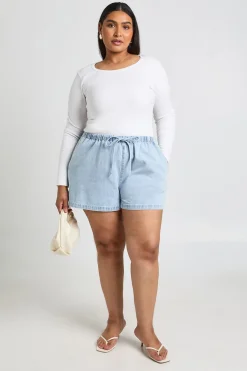 Short En Jean Grande Taille Taille Élastiquée