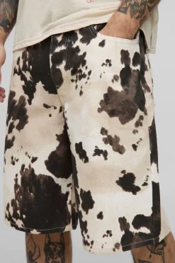 Short en Jean Imprimé Vache Coupe Regular